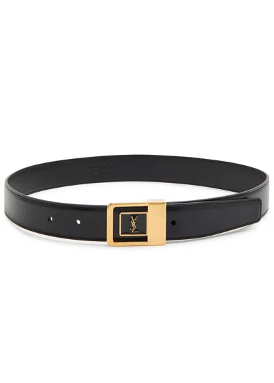 Saint Laurent Logo-engraved Leather Belt In Black