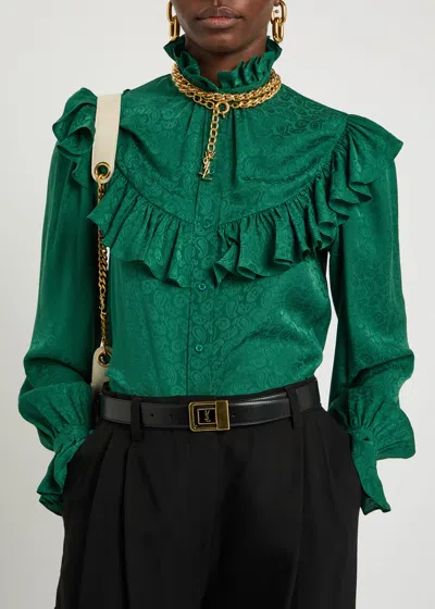 Saint Laurent Logo-engraved Leather Belt In Black