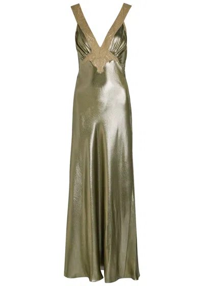 Saint Laurent Yves  Metallic Silk Maxi Dress In Gold