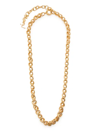 Saint Laurent Logo Chain Brass Necklace In Gold