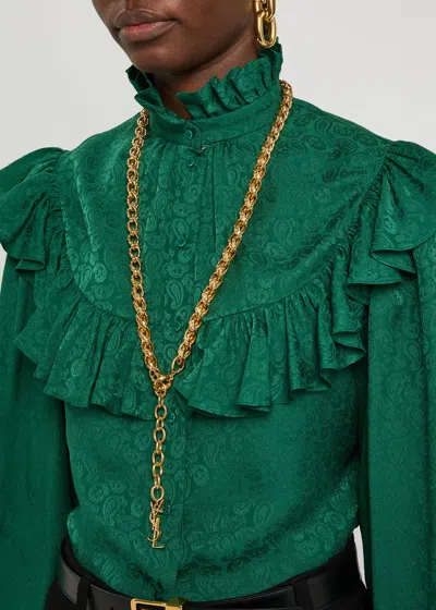 Saint Laurent Logo Chain Brass Necklace In Gold