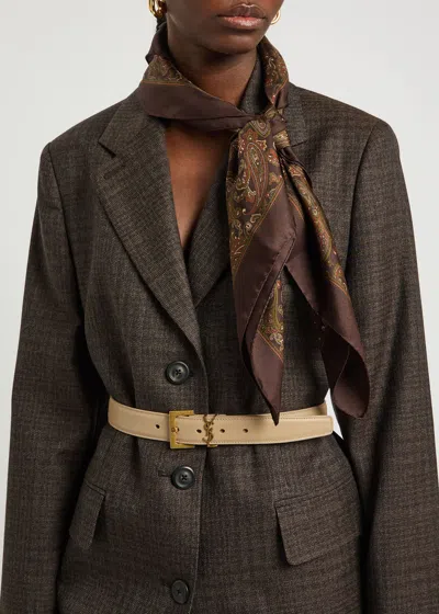 Saint Laurent Logo Leather Belt In Sand