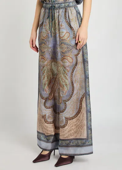 Zimmermann Wanderlust Patterned Wide-leg Silk Trousers In Multi