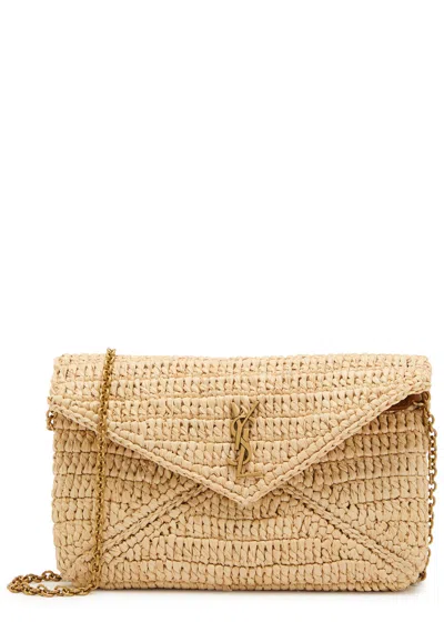 Saint Laurent Envelope Raffia Wallet-on-chain In Brown