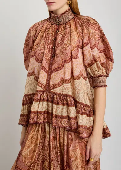 Zimmermann Wanderlust Patterned Silk Blouse In Multi