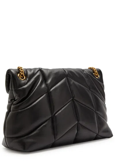 Saint Laurent Lou Puffer Medium Leather Shoulder Bag In Black