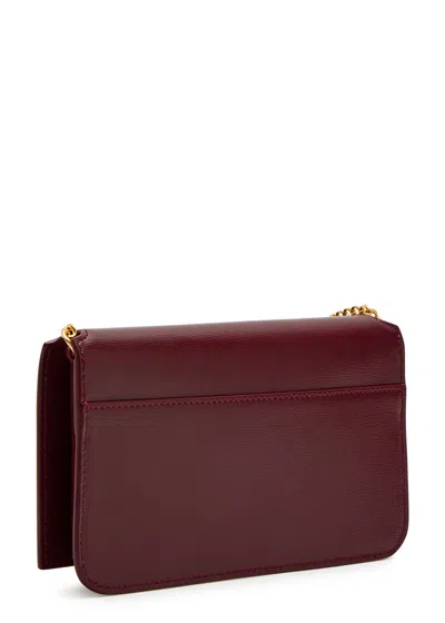 Saint Laurent Logo Saffiano Leather Phone Holder In Burgundy