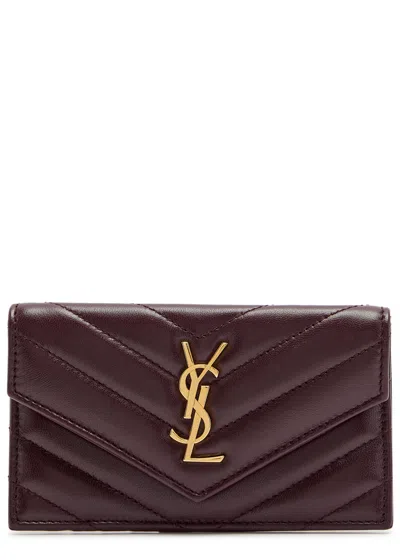 Saint Laurent Cassandre Quilted Card Holder In Brown