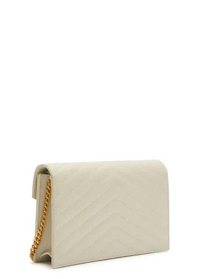 Saint Laurent Monogram Matelasse Leather Wallet On Chain In Brown