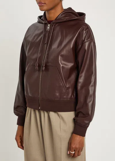Loewe Leather Flamenco Jacket With Hood And Pockets In Brown