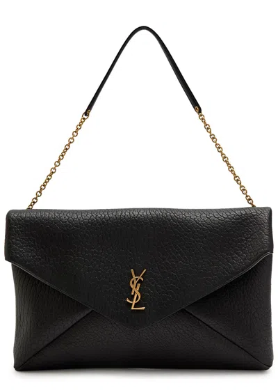 Saint Laurent Envelope Grained Leather Pouch In Black