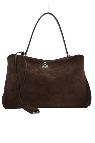 Balenciaga Women Dark Brown Suede Medium Rodeo Handbag In Brown