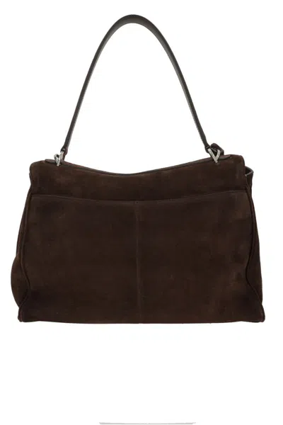 Balenciaga Women Dark Brown Suede Medium Rodeo Handbag In Brown