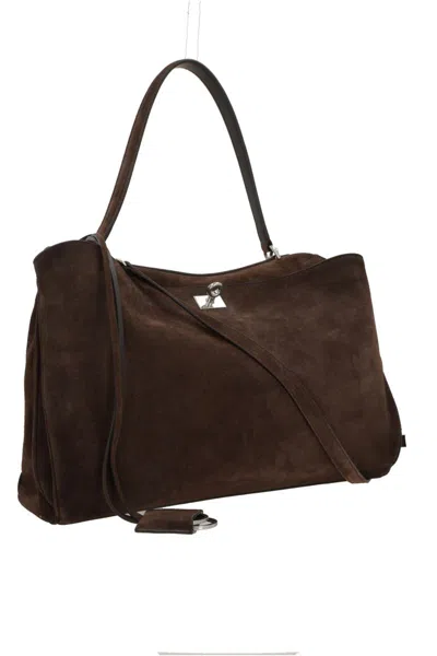 Balenciaga Women Dark Brown Suede Medium Rodeo Handbag In Brown