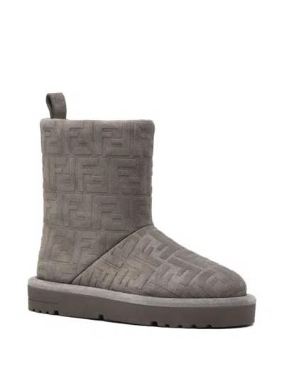 Fendi Apres Chic Boots In Steel Suede Women In Gray