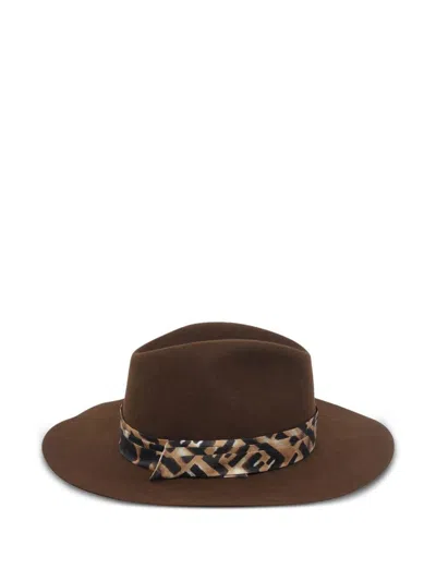 Fendi Stylish Wide Brim Hat With Animal Print In Brown