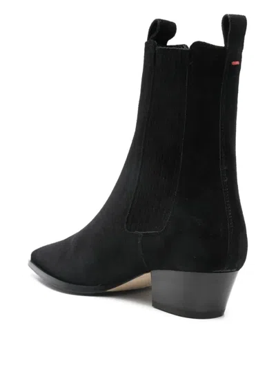 Aeyde Pointed Toe Ankle Boots With Elastic Side Panels In Black
