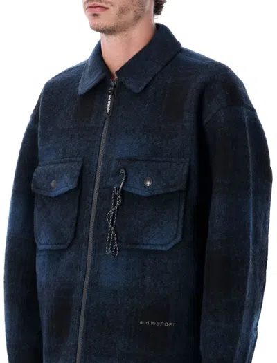 And Wander 50 Wool Shaggy Zip Jacket In Blue