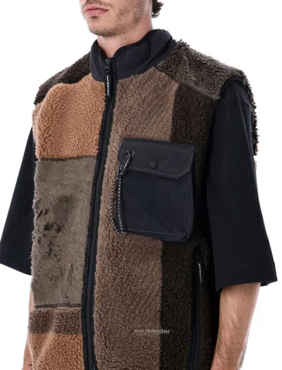 And Wander 54 Mix Boa Vest In Brown
