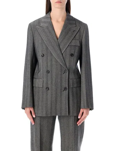 Ferragamo Herringbone Jacket With Chest And Flap Pockets In Gray