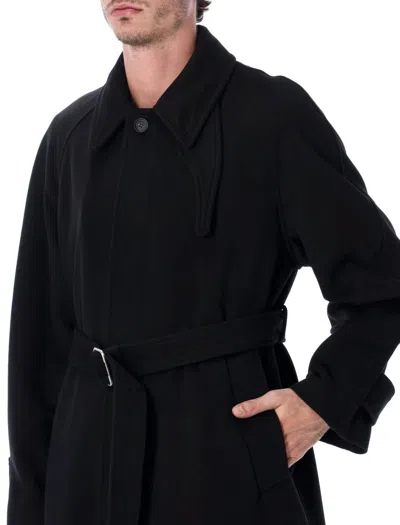 Ferragamo Long Belted Coat Side Pockets In Black
