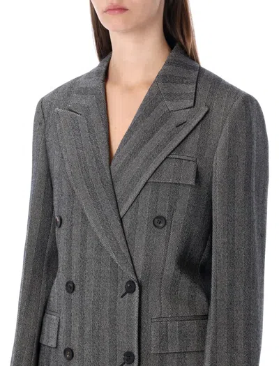Ferragamo Herringbone Jacket With Chest And Flap Pockets In Gray
