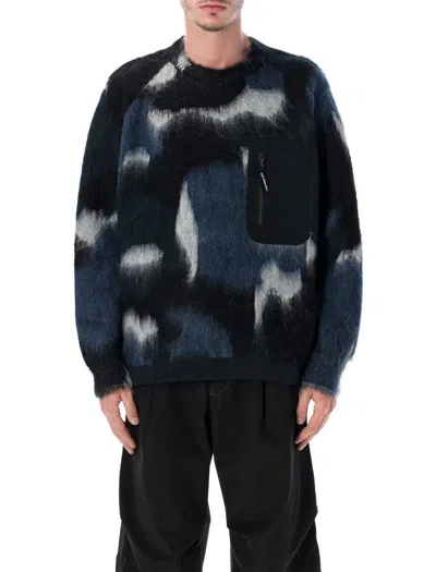 And Wander Mix Shaggy Knit Hoodie In Wool-mohair Blend In Black
