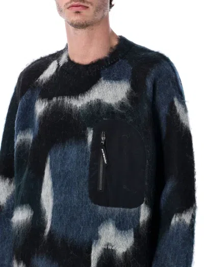 And Wander Mix Shaggy Knit Hoodie In Wool-mohair Blend In Black