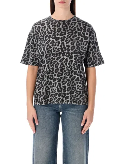 Anine Bing Animal Print Crew Neck Short Sleeve Top In Blue