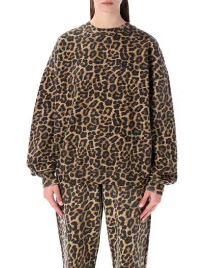 Anine Bing Animal Print Fleece Crew Neck Top In Animal Print