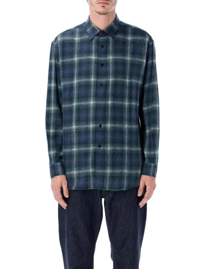 Auralee Checked Long Sleeve Button-down Shirt In Blue