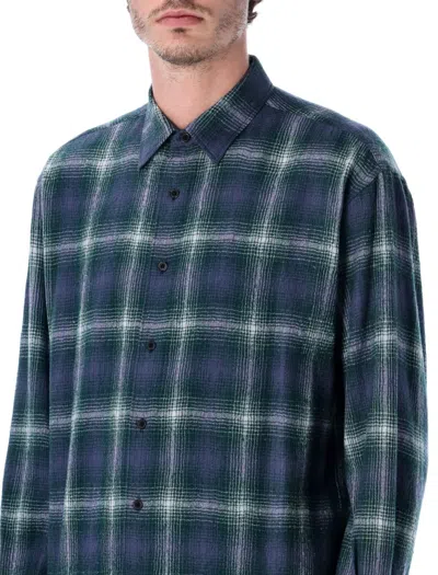 Auralee Checked Long Sleeve Button-down Shirt In Blue