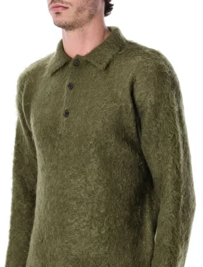 Auralee Brushed Mohair And Wool-blend Polo Sweater In Green
