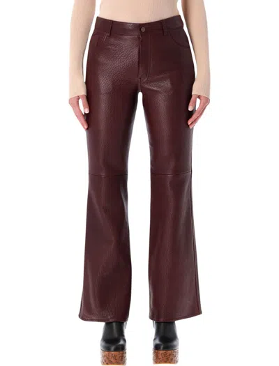 Chloé Textured Leather Trousers Featuring Pockets In Burgundy