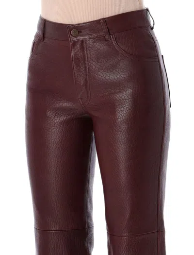 Chloé Textured Leather Trousers Featuring Pockets In Burgundy