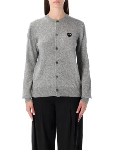 Comme Des Garçons Play Cardigan Round Collar Crystal Heart Blac In Gray
