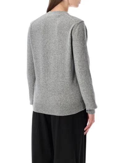 Comme Des Garçons Play Cardigan Round Collar Crystal Heart Blac In Gray