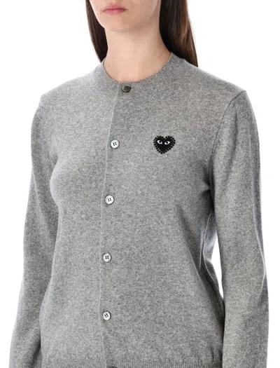 Comme Des Garçons Play Cardigan Round Collar Crystal Heart Blac In Gray