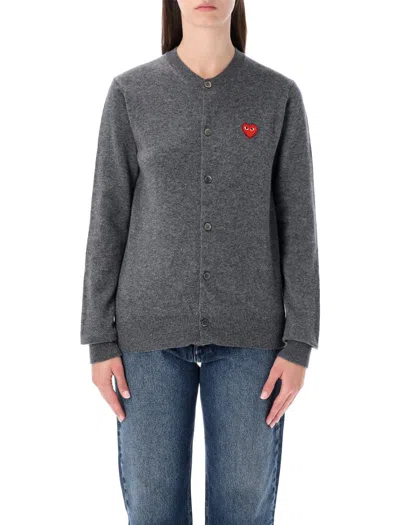 Comme Des Garçons Play Cardigan Round Collar Crystal Heart Red In Gray