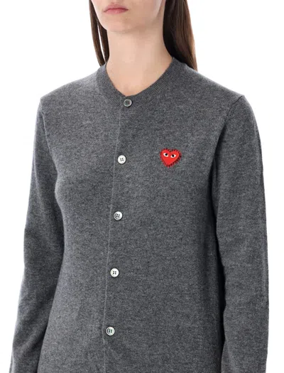 Comme Des Garçons Play Cardigan Round Collar Crystal Heart Red In Gray