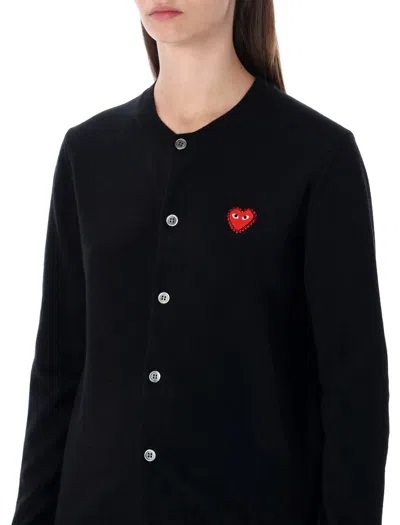 Comme Des Garçons Play Cardigan Round Collar Crystal Heart Red In Black
