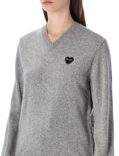 Comme Des Garçons Play V Neck Crystal Heart Black In Gray