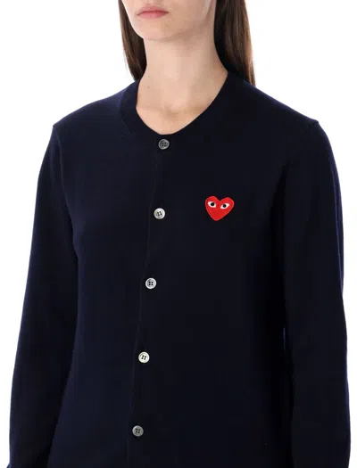 Comme Des Garçons Play Red Heart Patch Cardigan In Blue