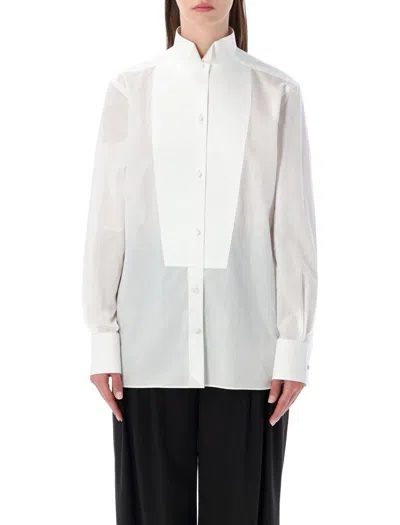 Tom Ford Tailored Black Smoking Shirt With Crisp Collar In White