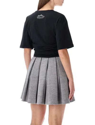 Balmain Knotted Short Sleeve Cropped Top In Black