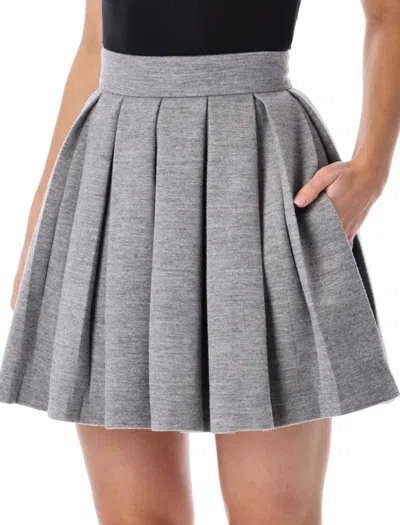 Balmain High Waist Pleated Wool Mini Skirt In Gray