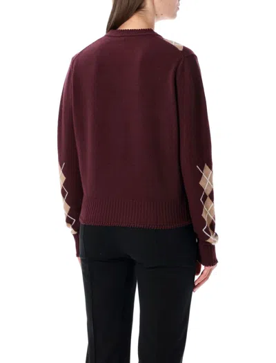 Chloé Burgundy Wool Cashmere Argyle Knit Sweater In Red