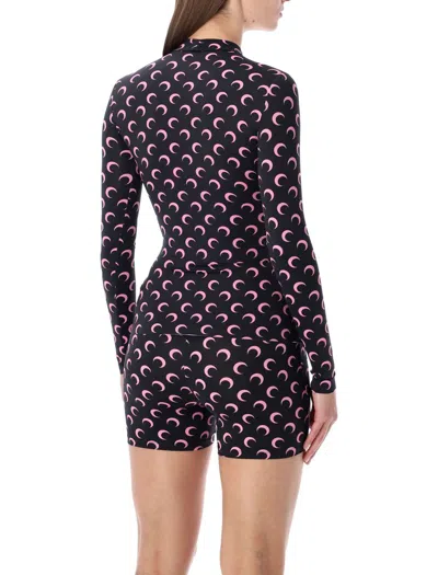 Marine Serre Moon Printed Jersey Long Sleeve Crewneck Top In Black