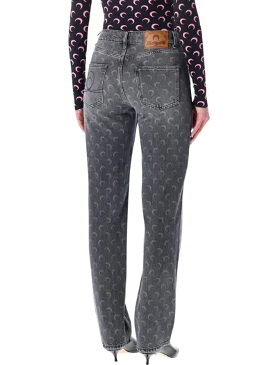 Marine Serre Moon Laser Grey Wash Straight Denim Jeans In Gray