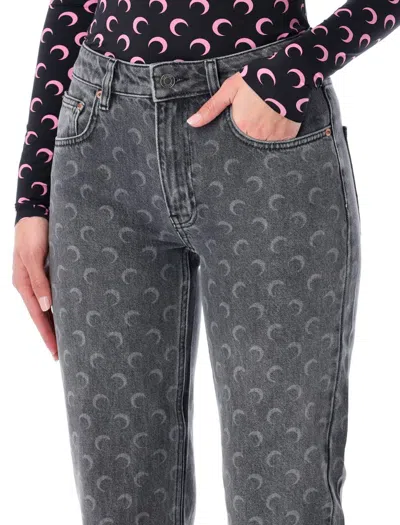 Marine Serre Moon Laser Grey Wash Straight Denim Jeans In Gray